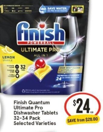 IGA Finish Quantum Ultimate Pro Dishwasher Tablets 32-34 Pack Selected Varieties offer