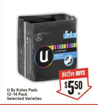 IGA U By Kotex Pads 12-14 Pack offer
