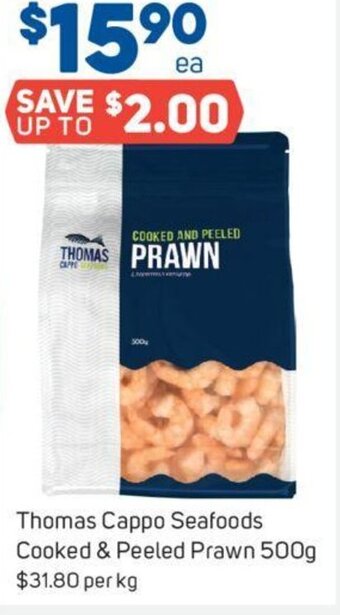 Foodland Thomas Cappo Seafoods Cooked & Peeled Prawn 500g offer