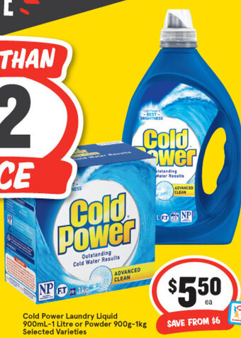 IGA Cold Power Laundry Liquid 900ml-1L or Powder 900g-1kg offer