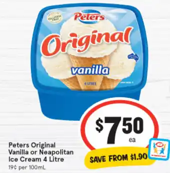 IGA Perters Original Vanilla or Neapolitan Ice Cream 4 Litre offer