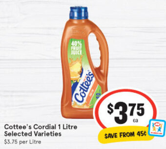 IGA Cottee's Cordial 1L offer