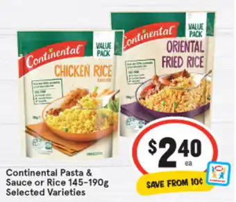 IGA Continental Pasta & Sauce or Rice 145-190g offer