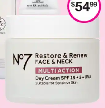 Priceline No 7 Restire & Renew Face & Neck Multi Action Day Cream SPF 15+5*UVA offer