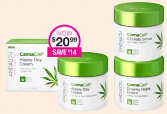 Priceline Andalou Naturals Canna Cell Happy Day Cream/X-Foliate Scrub/Dreamy Night Cream offer