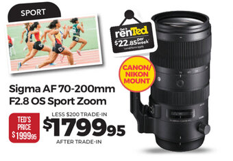Teds Cameras Sigma AF 70-200mm F2.8 OS Sport Zoom offer
