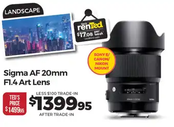 Teds Cameras Sigma AF 20mm F1.4 Art Lens offer