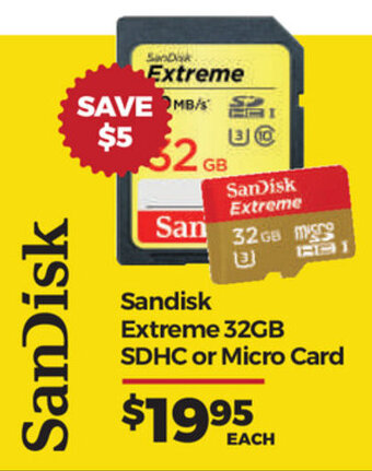 Teds Cameras Sandisk Extreme 32GB SDHC or Micro Card offer