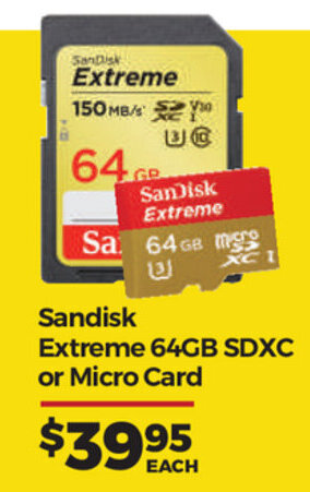 Teds Cameras Sandisk Extreme 64GB SDXC or Micro Card offer
