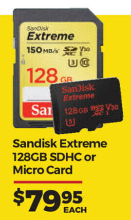 Teds Cameras Sandisk Extreme 128GB SDHC or Micro Card offer