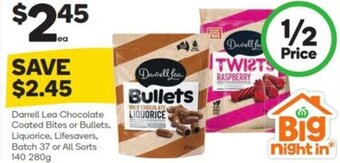 Woolworths Darrell Lea Chocolate Coated Bites or Bullets, Liquorice, Lifesavers, Batch 37 or All Sorts 140 280g offer