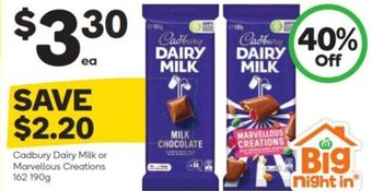Woolworths Cadbury Dairy Milk or Marvellous Creations 162 190g offer