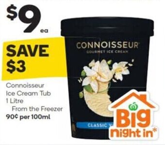 Woolworths Connoisseur Ice Cream Tub 1 Litre offer