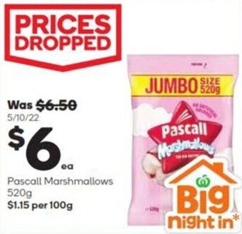 Woolworths Pascall Marshmallows 520g offer