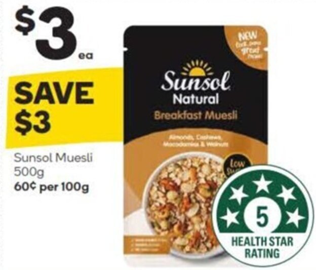 Sunsol Muesli 500g offer at Woolworths