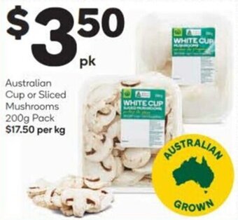 Woolworths Australian Cup or Sliced Mushrooms 200g Pack offer