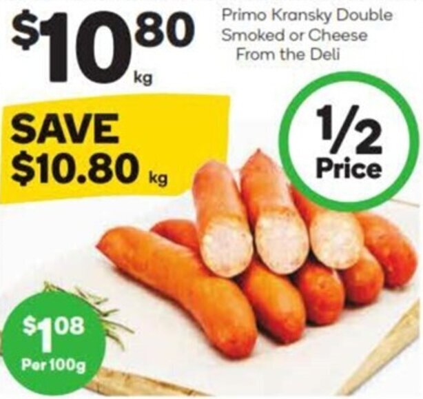 Primo Kransky Double or Cheese From the Deli offer at Woolworths