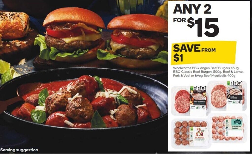 Woolworths BBQ Angus Beef Burgers 450g, BBQ Classic Beef Burgers 500g