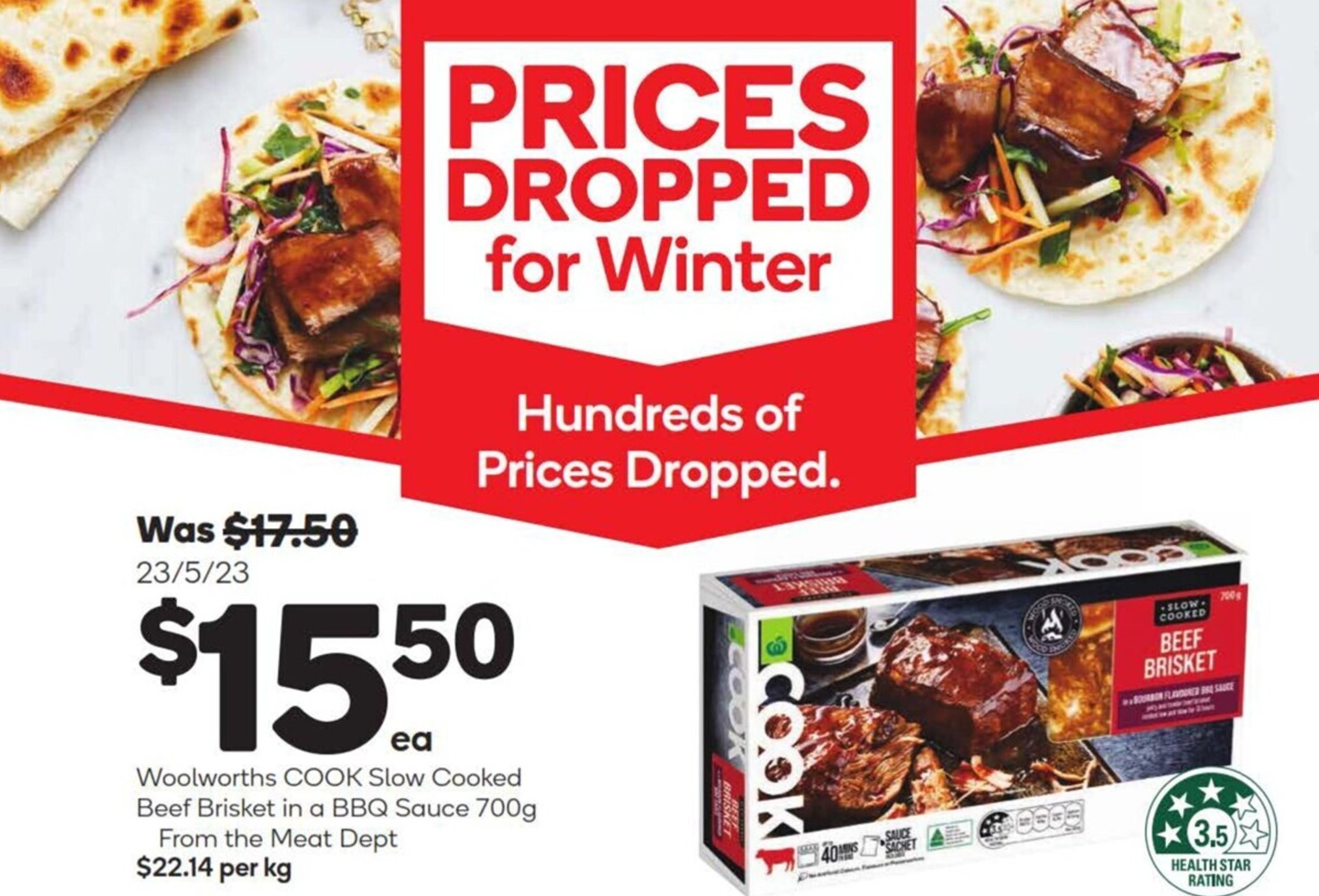 Woolworths COOK Slow Cooked Beef Brisket in a BBQ Sauce 700g From the