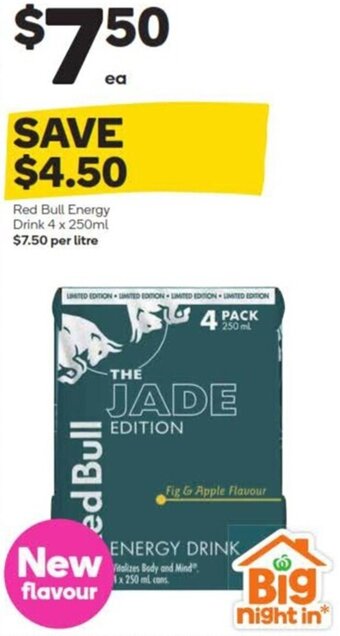 Woolworths Red Bull Energy Drink 4 x 250ml offer