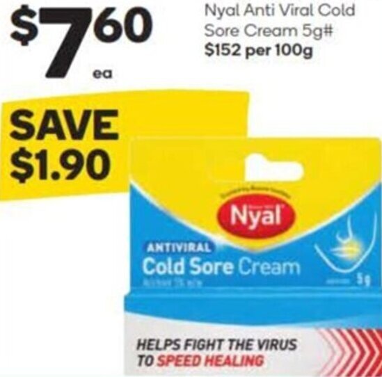Nyal Anti Viral Cold Sore Cream 5g offer at Woolworths