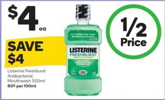 Woolworths Listerine Freshburst Antibacterial Mouthwash 500ml offer