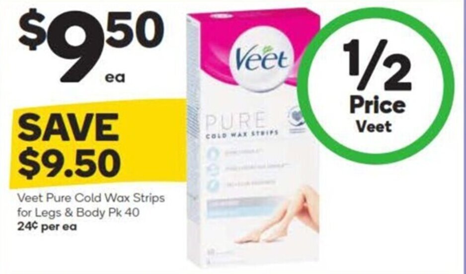 Veet Pure Cold Wax Strips for Legs & Body Pk 40 offer at Woolworths