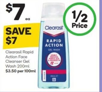 Woolworths Clearasil Rapid Action Face Cleanser Gel Wash 200ml offer