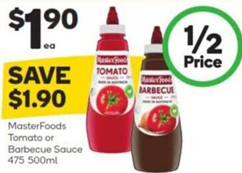 Woolworths MasterFoods Tomato or Barbecue Sauce 475 500ml offer