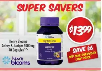 Chemist Outlet Henry Blooms Celery & Juniper 3000mg 70 Capsules offer