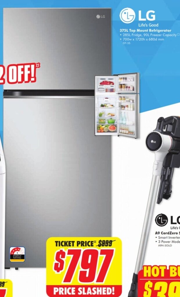 375L Top Mount Refrigerator • 285L Fridge, 90L Freezer Capacity • 700w