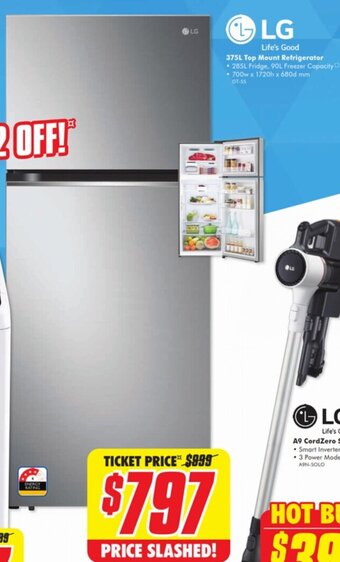 The Good Guys 375L Top Mount Refrigerator • 285L Fridge, 90L Freezer Capacity • 700w x 1720h x 680d mm offer