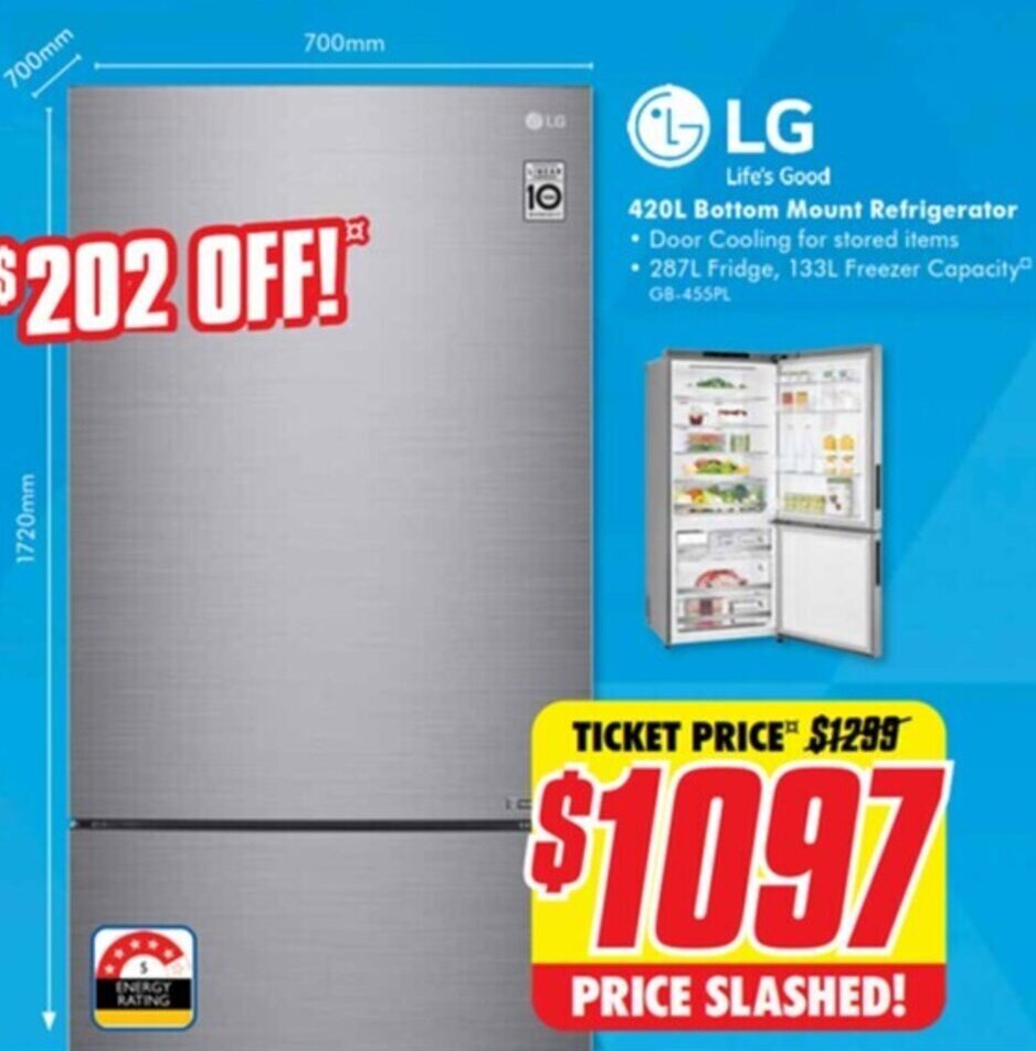 420L Bottom Mount Refrigerator • Door Cooling for stored items • 287L