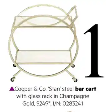 Cooper & Co. 'Stan' Steel Bar Cart with Glass Rack in Champagne Gold