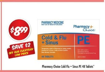 Chemist Outlet Pharmacy Choice Cold Flu + Sinus PE 48 Tablets offer