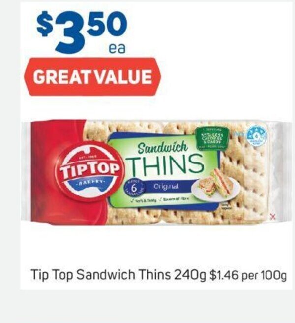 Tip Top Sandwich Thins 240g offer at Foodland