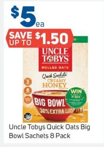 Foodland Uncle Tobys Quick Oats Big Bowl Sachets 8 Pack offer