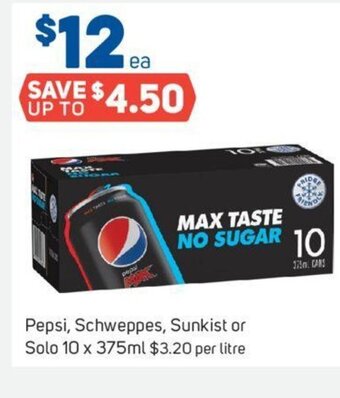 Foodland Pepsi, Schweppes, Sunkist or Solo 10 x 375ml offer