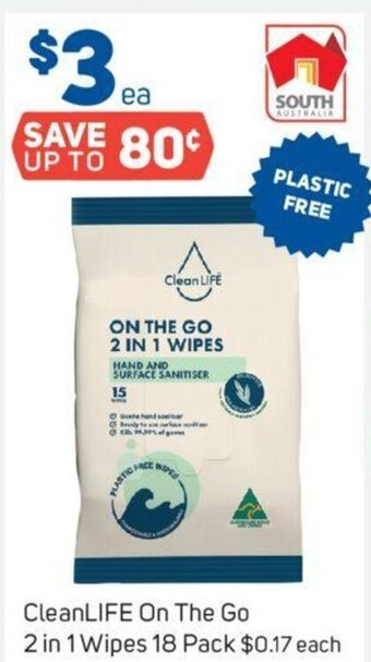 Foodland CleanLIFE On The Go 2 in 1 Wipes 18 Pack offer