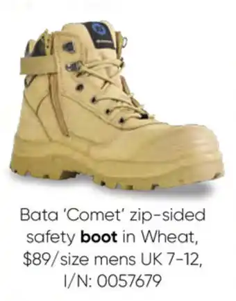 Bunnings Bata 'Comet' Zip-Sided Safety Boot in Wheat UK 7-12 offer