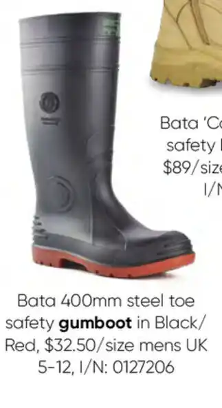 Bunnings Bata 400mm Steel Toe Safety Gumboot in Black/Red UK 5-12 offer