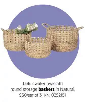 Bunnings Lotus Water Hyacinth Round Storage Basket in Natural offer