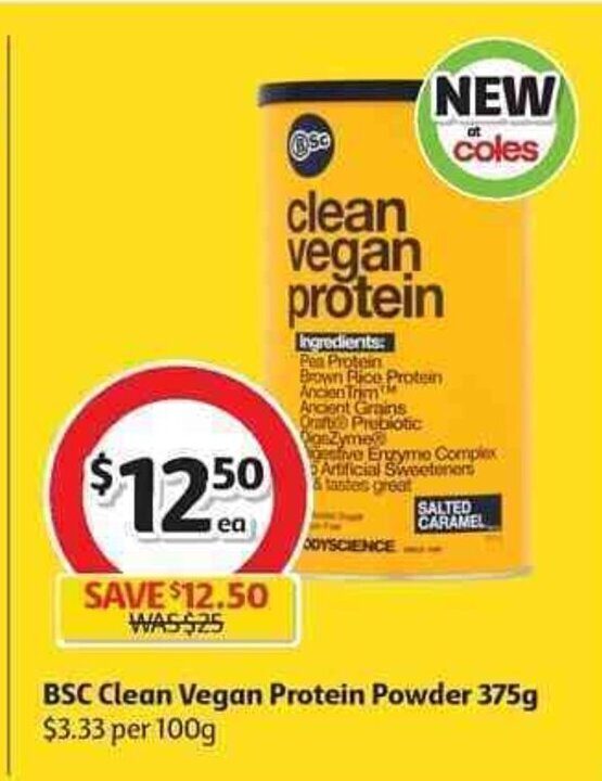 BSC Clean Vegan Protein Powder 375g offer at Coles