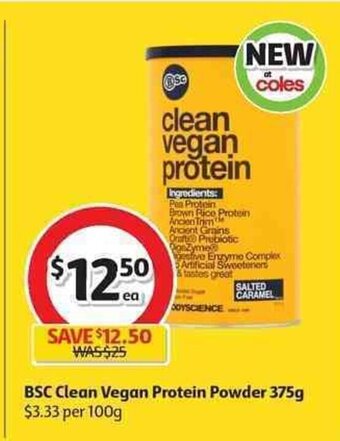 Coles BSC Clean Vegan Protein Powder 375g offer