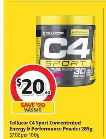 Coles Cellucor C4 Sport Concentrated Energy & Performance Powder 285g offer