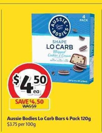 Coles Aussie Bodies Lo Carb Bars 4 Pack 120g offer