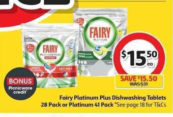 Coles Fairy Platinum Plus Dishwashing Tablets 28 Pack or Platinum 41 Pack offer