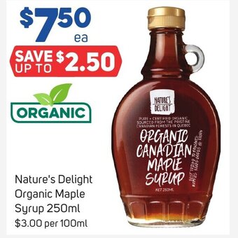 Foodland Nature's Delight Organic Maple Syrup 250ml offer