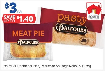 Foodland Balfours Traditional Pies, Pasties or Sausage Rolls 150-175g offer