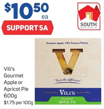 Foodland Vili's Gourmet Apple or Apricot Pie 600g offer